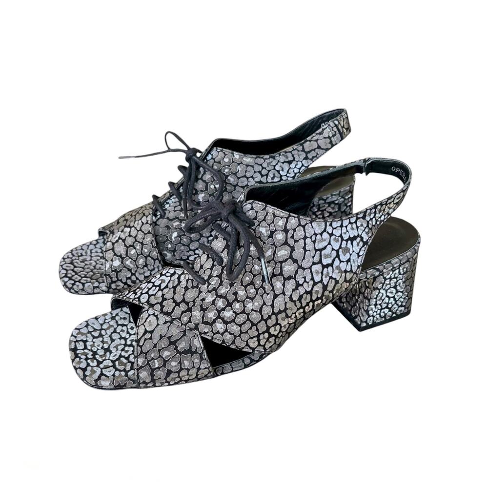 Ethan Valdez Black Leather Opera Heel Lace Up Block Heel Size 39